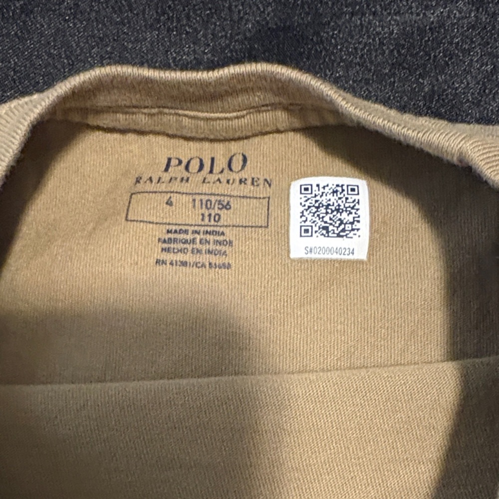 Ralph Lauren Kids Khaki Tee with Orange Pony Logo - Picture 2 of 3